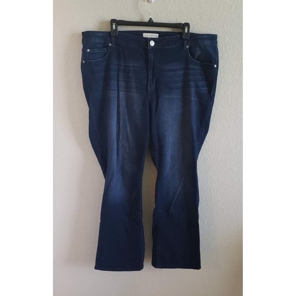 Eloquii Denim - ELOQUII Woman's Size 22 Boot Cut Dark Wash Whiskering High Rise